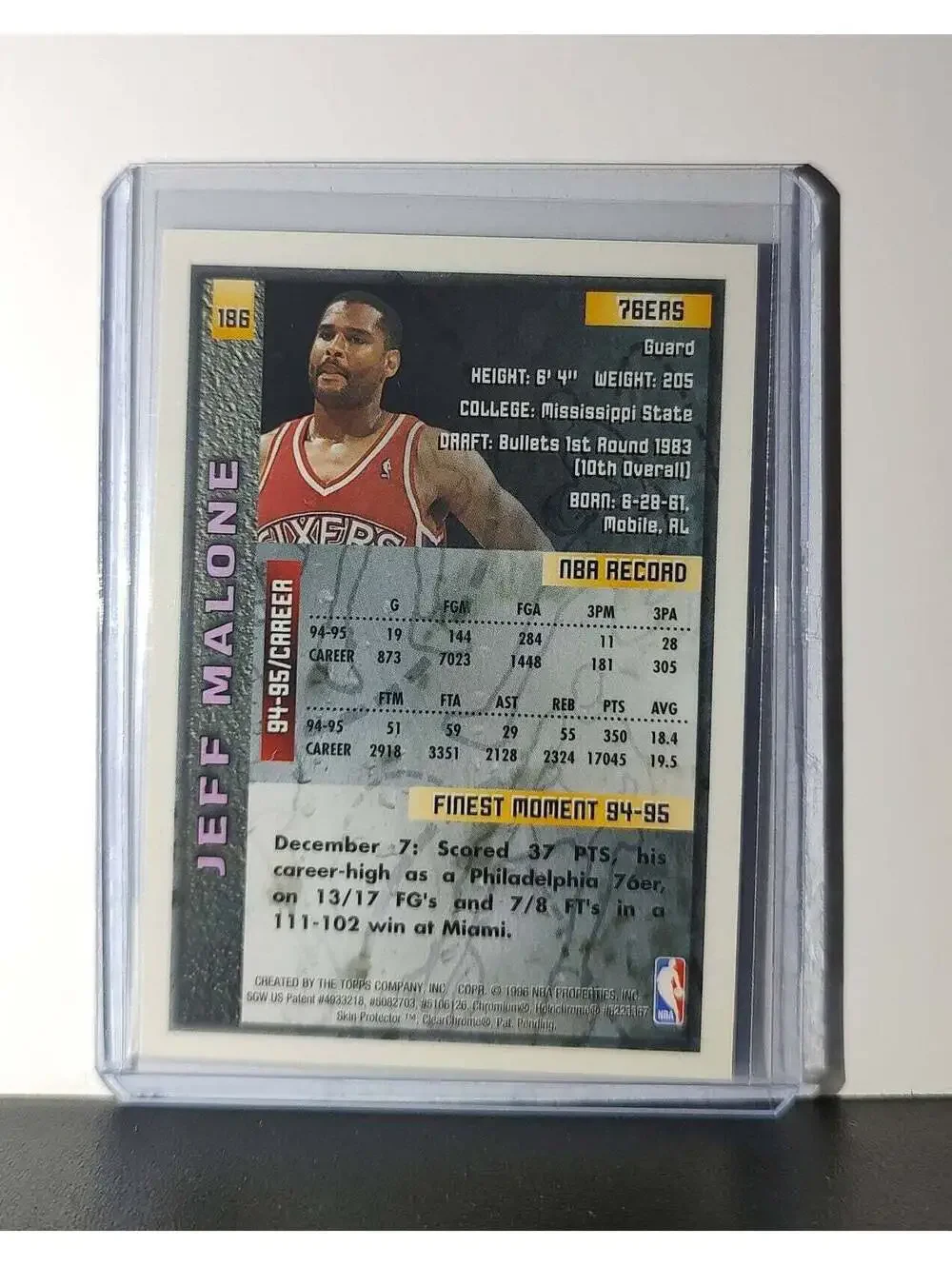 Jeff Malone 1995-96 Topps Finest NBA #186 Card Philadelphia 76ers